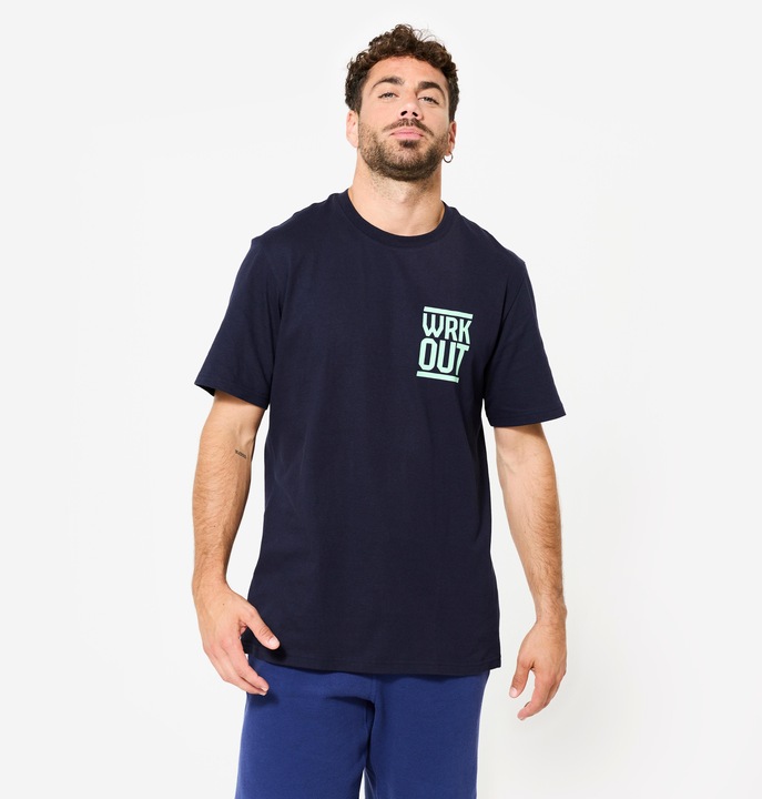 Domyos T-Shirt Herren Baumwolle Regular - blau/schwarz