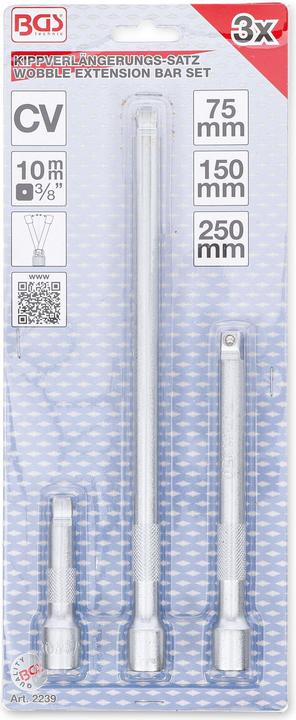 Actual product image BGS "Wobble" Extension Bar Set 10 mm (3/8") 75 / 150 / 250 mm 3 pcs. (3/8")