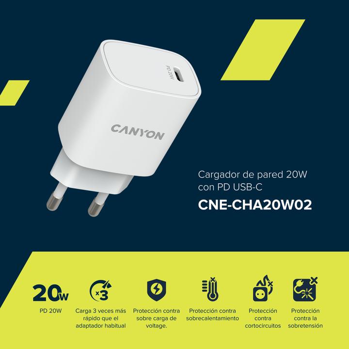 Produktbild Canyon Ladegerät 1xUSB-C 20W Power Delivery white retail (20 W)