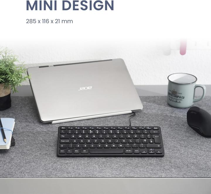 Actual product image Perixx PERIBOARD-432B EN, mini keyboard, USB wired, black (Germany, Cable)