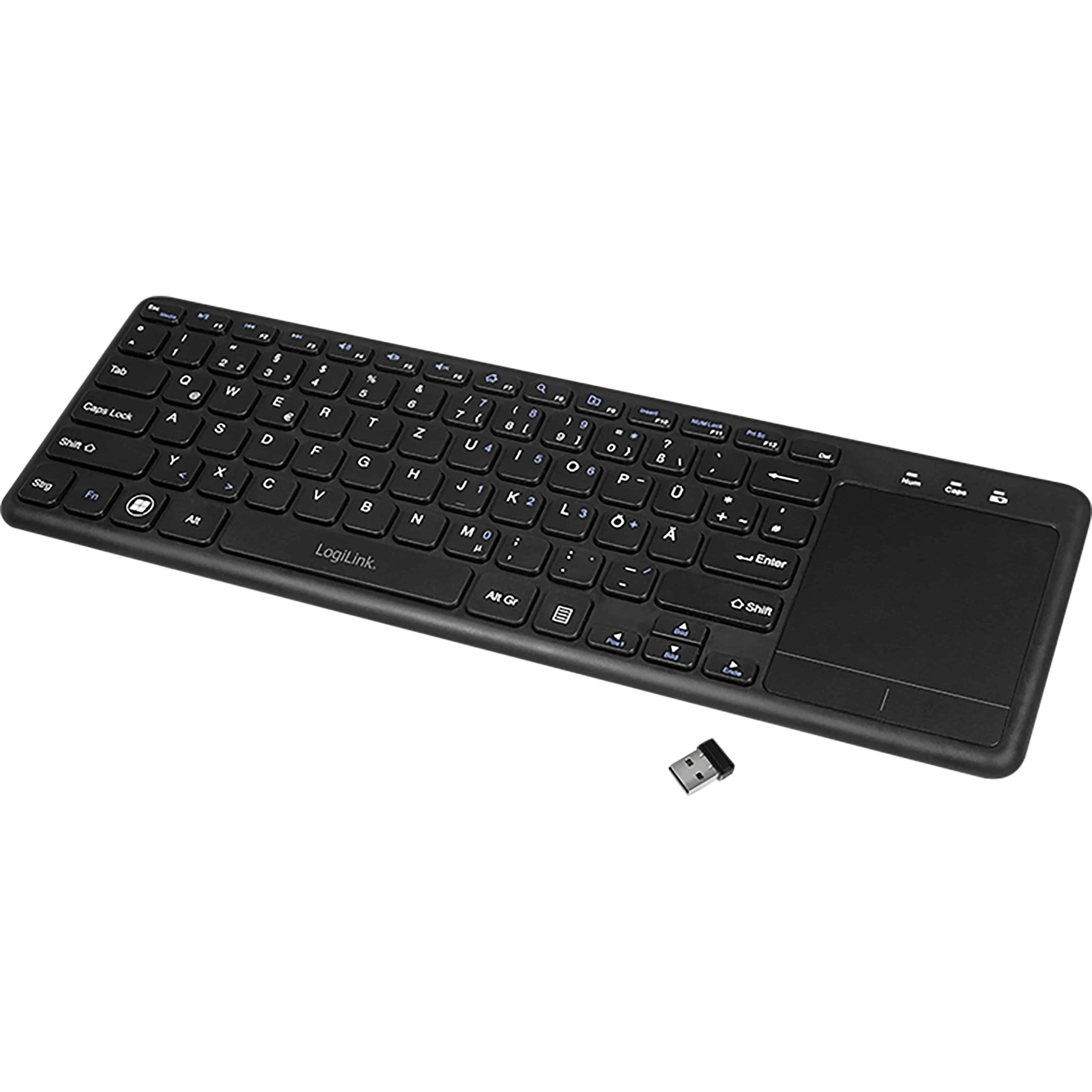 LogiLink Tastatur Wireless mit Touchpad, 2,4 GHz, schwarz (DE, Kabellos), Tastatur, Schwarz