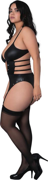Actual product image Male Power Kira - Open Front Basque with Garters and Thong - 2X - Black (XXS)