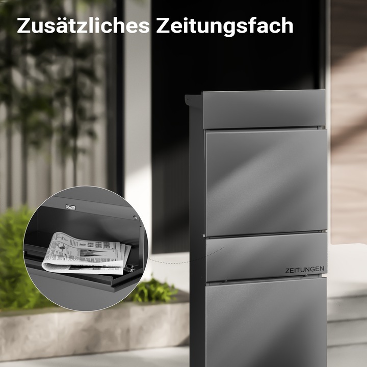 Produktbild Wiltec Standbriefkasten Zeitungsrolle Anthrazit Briefkasten Postkasten Postfach