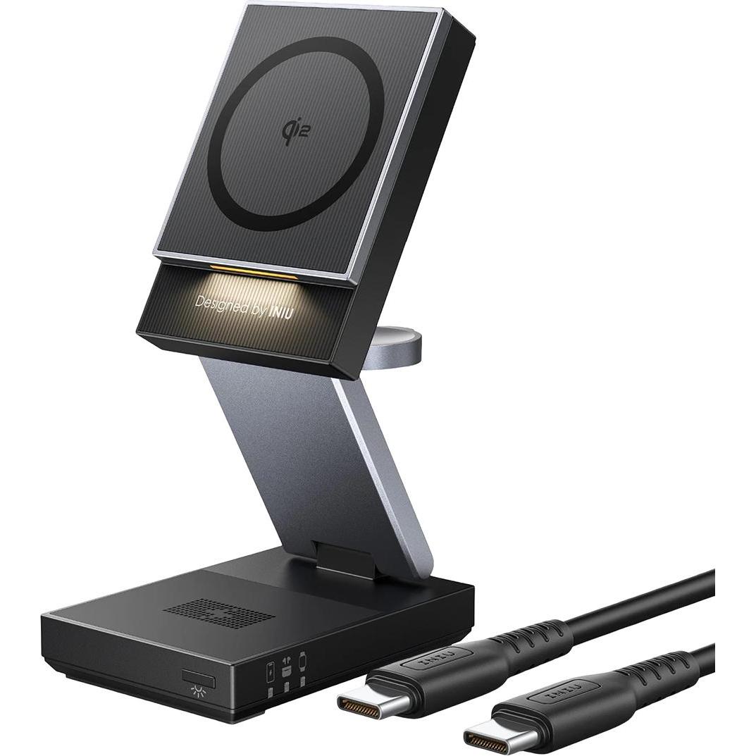 INIU 3-in-1 Qi2 MagPro Ladestation 15W MagSafe (30 W), Caricabatteria senza fili, Nero