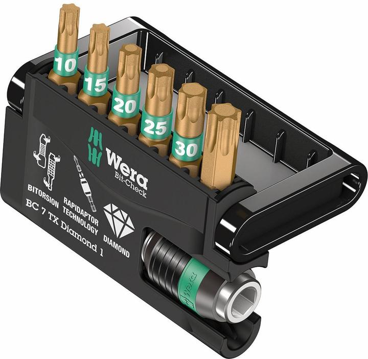 Actual product image Wera Bit-Check 7 TX Diamond 1 (Hexagon socket TX M20, Hexagon socket TX M25, Hexagon socket TX M15, Hexagon socket TX M30, Hexagon socket TX M10, Hexagon socket TX M40)