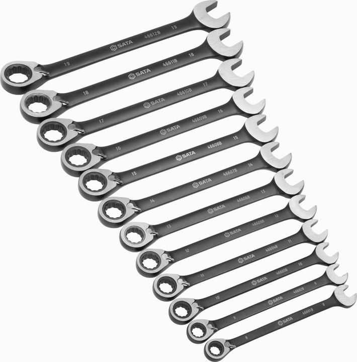 Image du produit SATA ST08044B Jeu de clés à cliquet réversibles, métrique, 12 pièces, édition noire, vert