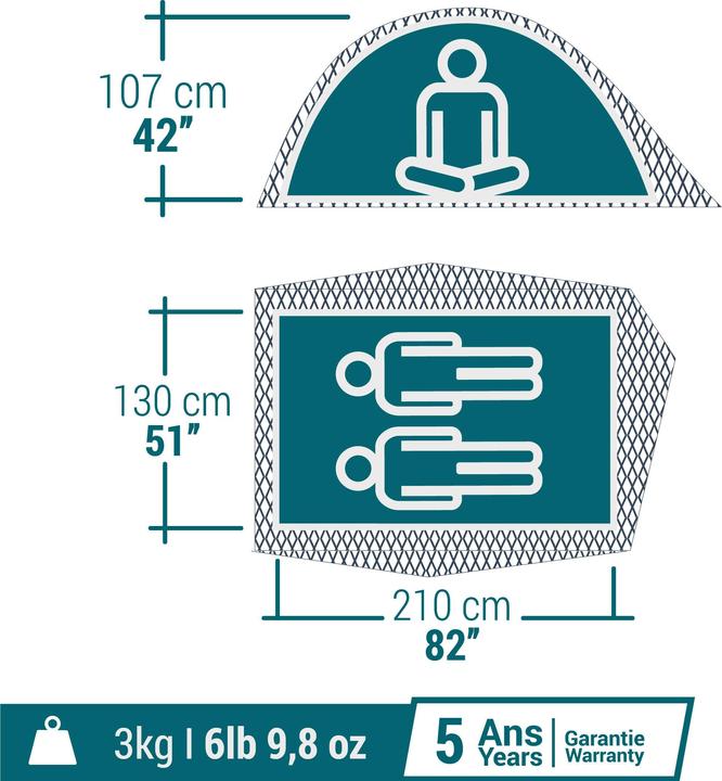 Actual product image Quechua MH100 FRESH & BLACK (Dome tent, 3 kg, 2 persons)