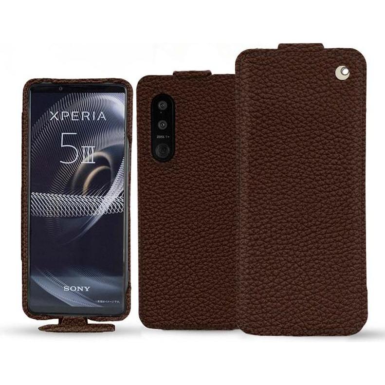 Noreve Lederschutzhülle vertikal (Sony Xperia 5 III), Smartphone Hülle, Braun