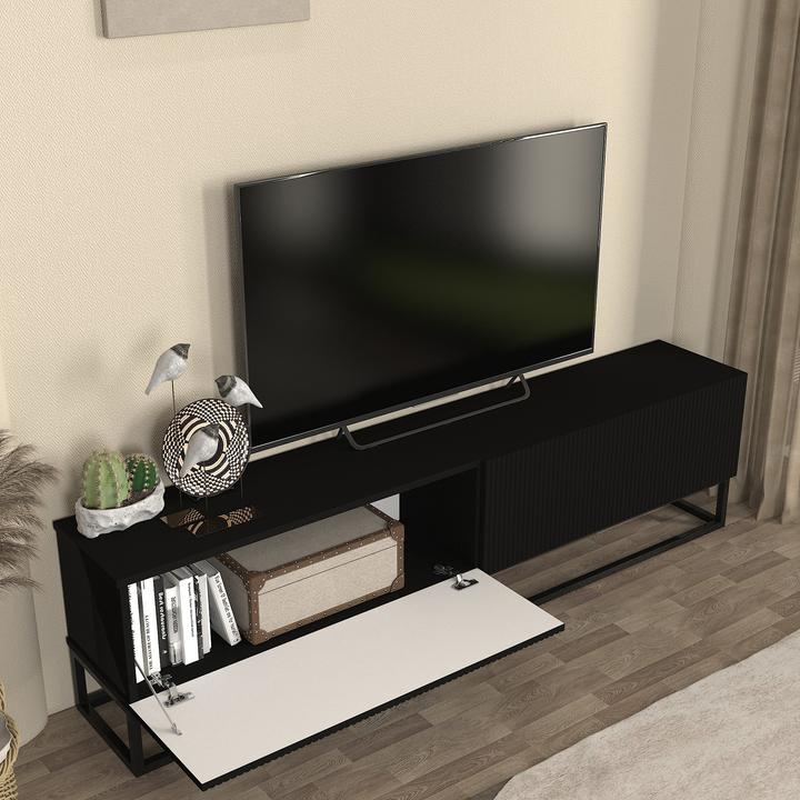 Produktbild En.Casa TV-Lowboard Verpsboga langes Gestell 180x32x47 cm Schwarz (180 x 31.50 x 46.50 cm)