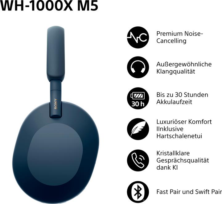 Produktbild Sony WH-1000XM5 (NC, 30 h, Kabellos, Kabelgebunden)