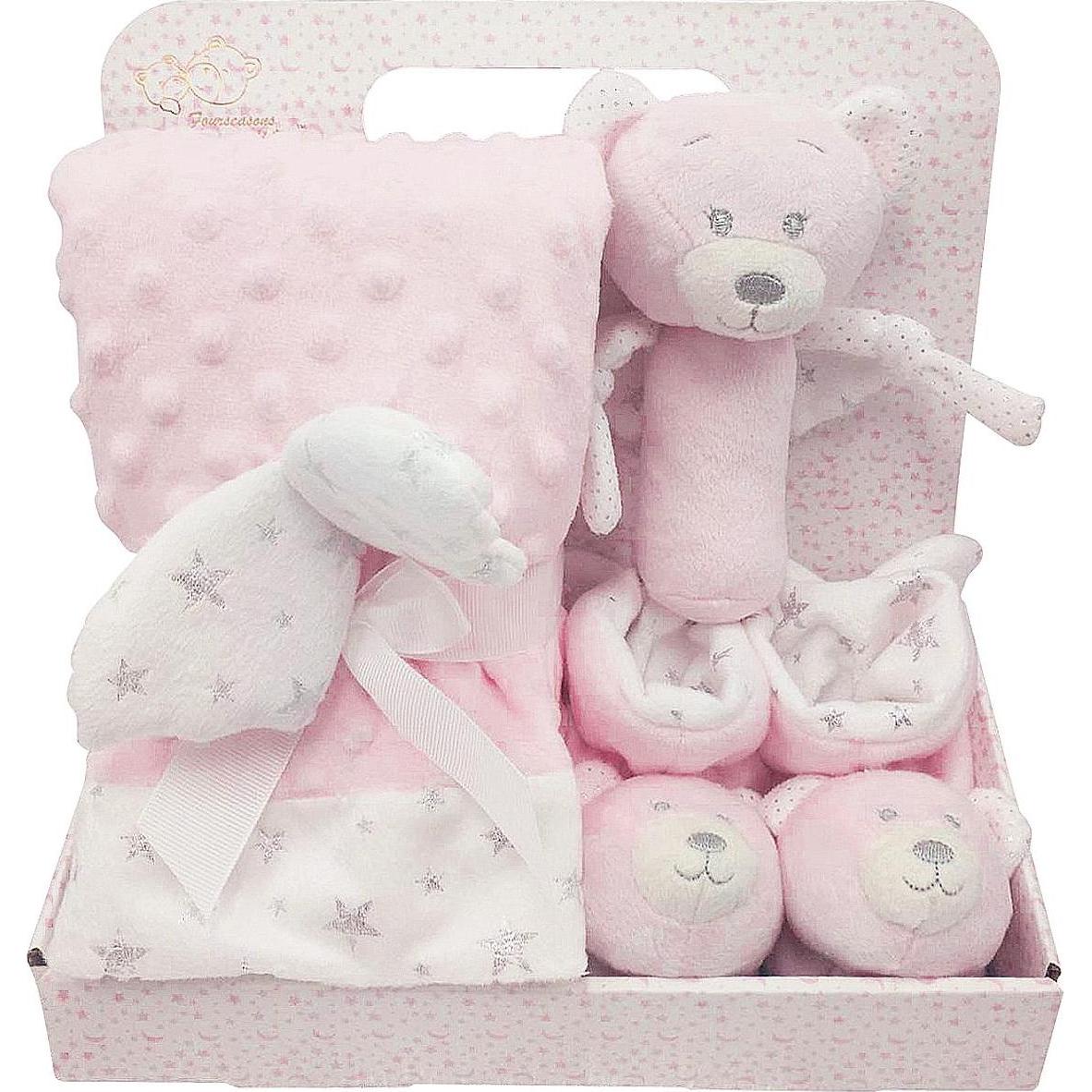 Babydecke, Babydecke+Schuhe Bär rosa (100 x 75 cm)