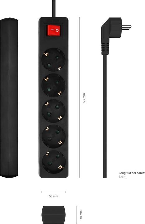 Image du produit Aisens BASE MULTIPLE 5 TOMAS INTERRUPTOR CABLE 3x1.5MM2 1.4M (5x, 1.40 m)