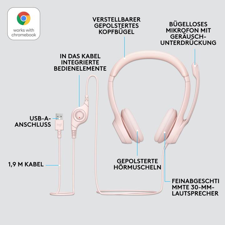 Produktbild Logitech Kabelgebundenes H390-Headset - ROSE - USB (Kabelgebunden, USB-A)