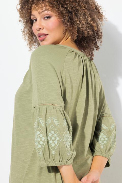 Produktbild Ulla Popken Jerseykleid, Stickerei, A-Linie, Tunika-Ausschnitt, 3/4-Arm (60)