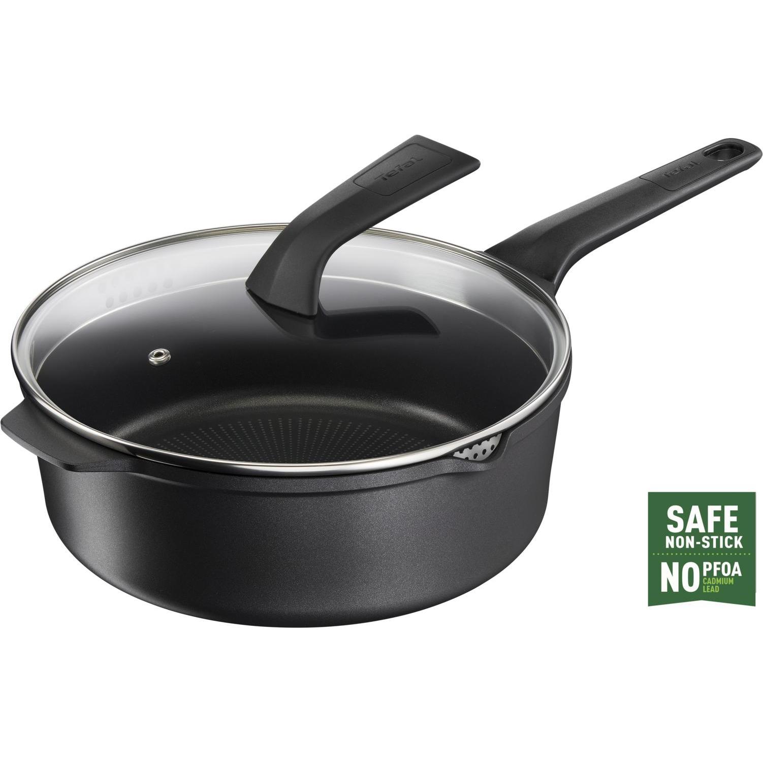 Tefal Robusto Aluguss Schmorpfanne 26 cm mit Deckel, Pfanne + Kochtopf, Schwarz