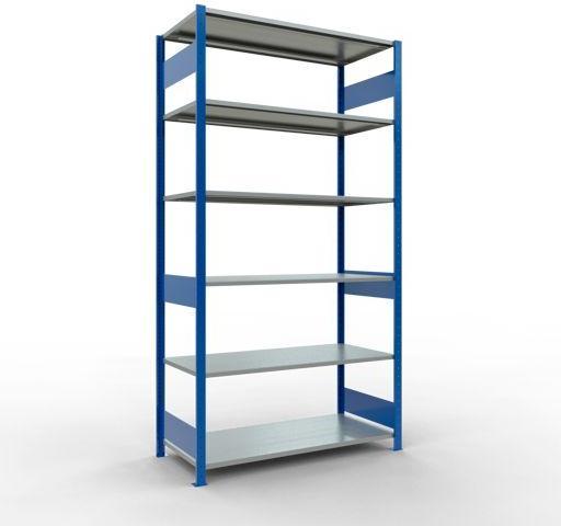 Sistema di scaffalature di base senza viti MULTIplus150 con ripiani di lunghezza