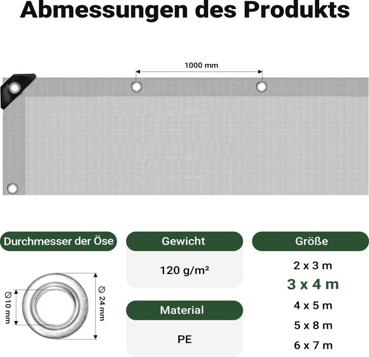 Actual product image Wiltec weatherproof tarpaulin green grey 4x3m PE tarpaulin 120g/m² garden tarpaulin (4 x 3 m)