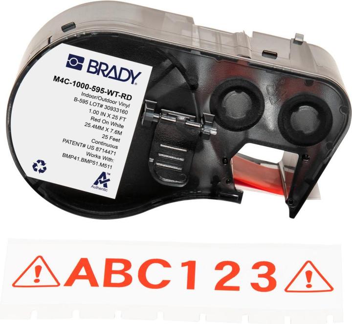 Produktbild Brady M4C-1000-595-WT-RD, Vinyl, Rot auf weiss, 25.40 mm x 7.62 m, permanent, Endlos (2.54 cm)