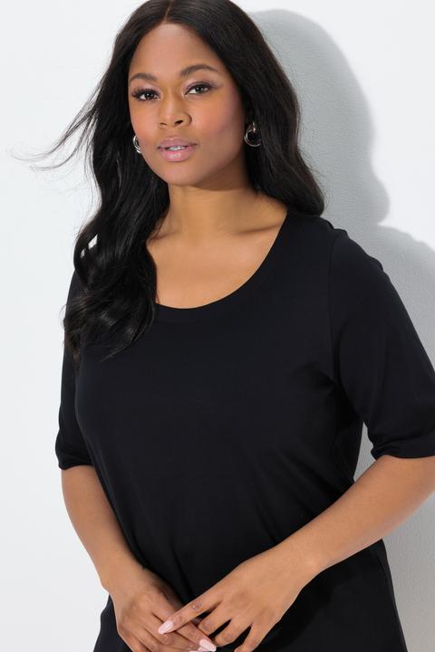 Immagine prodotto Ulla Popken T-shirt dal taglio svasato in cotone Pima con scollo a girocollo e maniche a 3/4 (50, 52)
