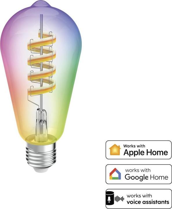 Energie-Label Hama Smarte LED-Lampe, Matter, E27, Retro, Filament ST64, RGBW, dimmbar, mit App (E27, 470 lm, 1x)