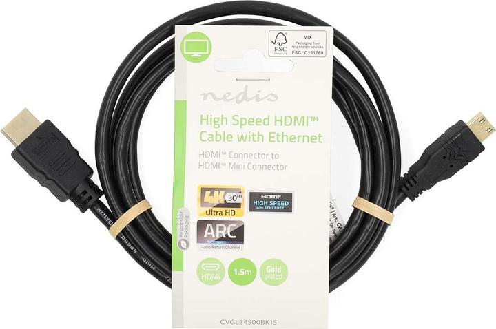 Produktbild Nedis High Speed ​​HDMI ™ Kabel mit Ethernet | HDMI™ Stecker | HDMI™ Mini Stecker | 4K@30Hz | 10.2 G (1.50 m)