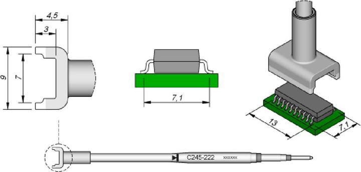 Actual product image JBC SMD desoldering tip series C245, C245222/7 x 13 mm, for Dual-In-Line IC (Soldering tip)