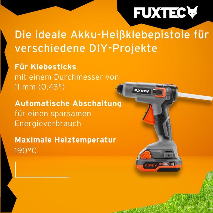 Image du produit Fuxtec Pistolet à colle sans fil 20V FX-E1GG20 SET - avec 1x batterie 2Ah, 1x chargeur 2.4A