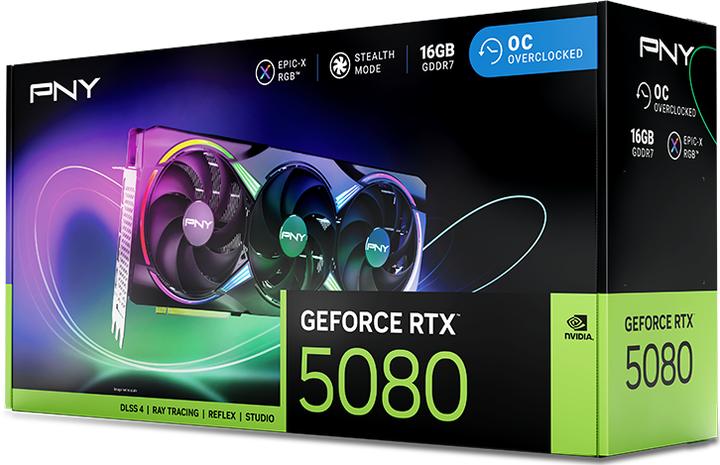 Actual product image PNY GeForce RTX 5080 ARGB Epic-X RGB Overclocked Triple Fan (16 GB, GDDR7)