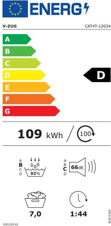Energie-Label V-Zug CombiAdoraTrocknen V4000 (7 kg, Links)