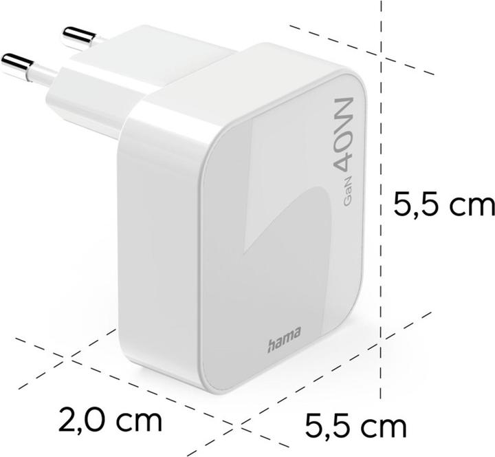 Produktbild Hama 201955 Schnellladegerät, GaN, 1x USB-C, faltbares (40 W, 2 Ports)