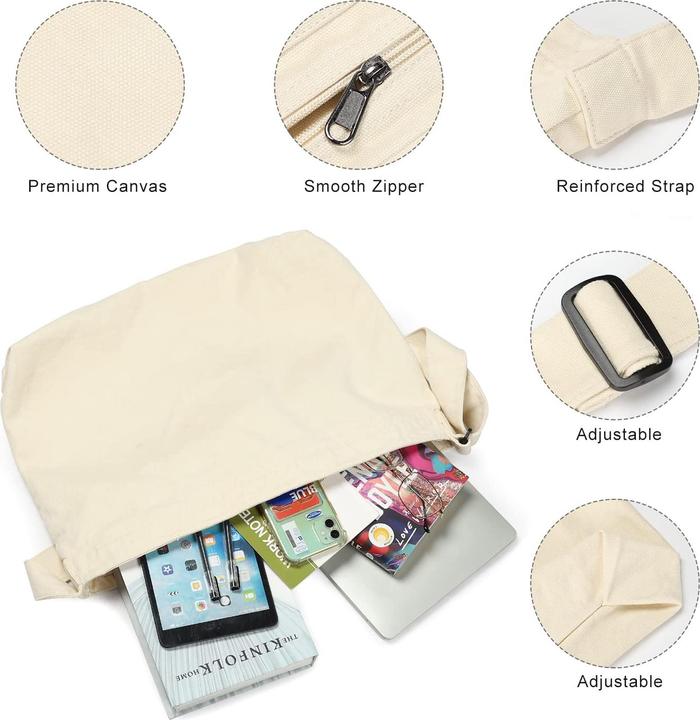 Produktbild Only-Bags.Store Canvas Umhängetasche, Canvas Crossbody Bag Grosse Umhängetasche mit verstellbarem Riemen