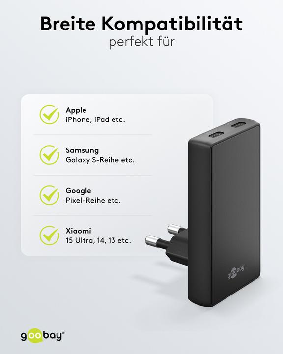 Produktbild Goobay USB-C PD GaN Dual-Schnellladegerät 90° Flat 45 W schwarz (45 W, 2 Ports)