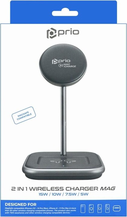 Produktbild prio 15W 2 in 1 Wireless Charger MAG (USB C) black (15 W)