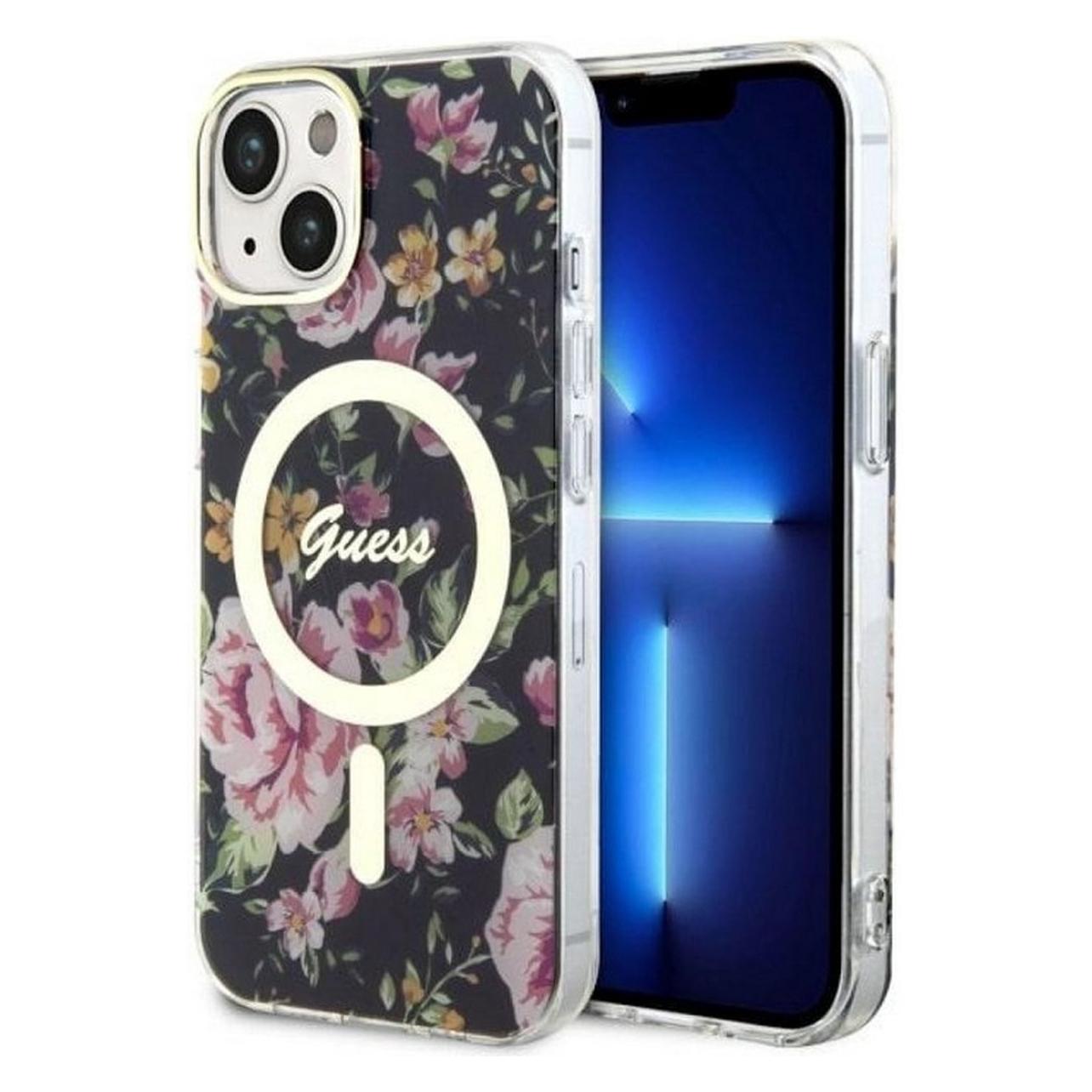 Guess GUHMP14SHCFWSK IPhone 14 6.1" Czarny/black Hardcase Flower MagSafe (Apple IPhone 14), Smartphone Hülle, Schwarz