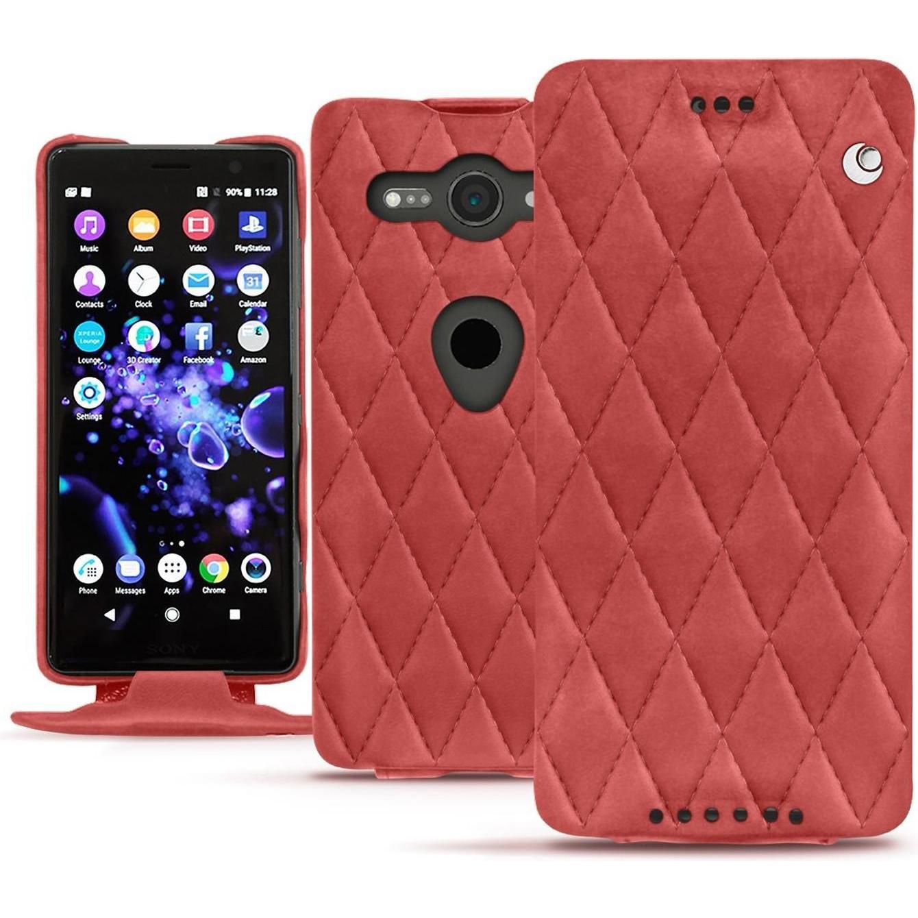 Noreve Lederschutzhülle vertikal (Sony Xperia XZ2 Compact), Smartphone Hülle, Rot
