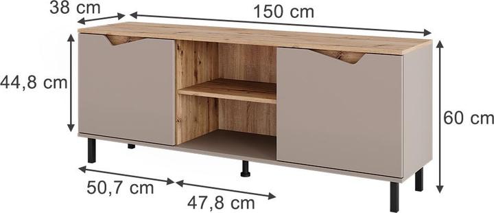 Image du produit Vichy Lowboard Marelle, Greige/Artisan/Artisan, 150 x 60 cm mit 2 Türen