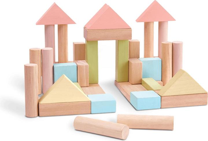 Actual product image Plantoys 40 wooden blocks pastel
