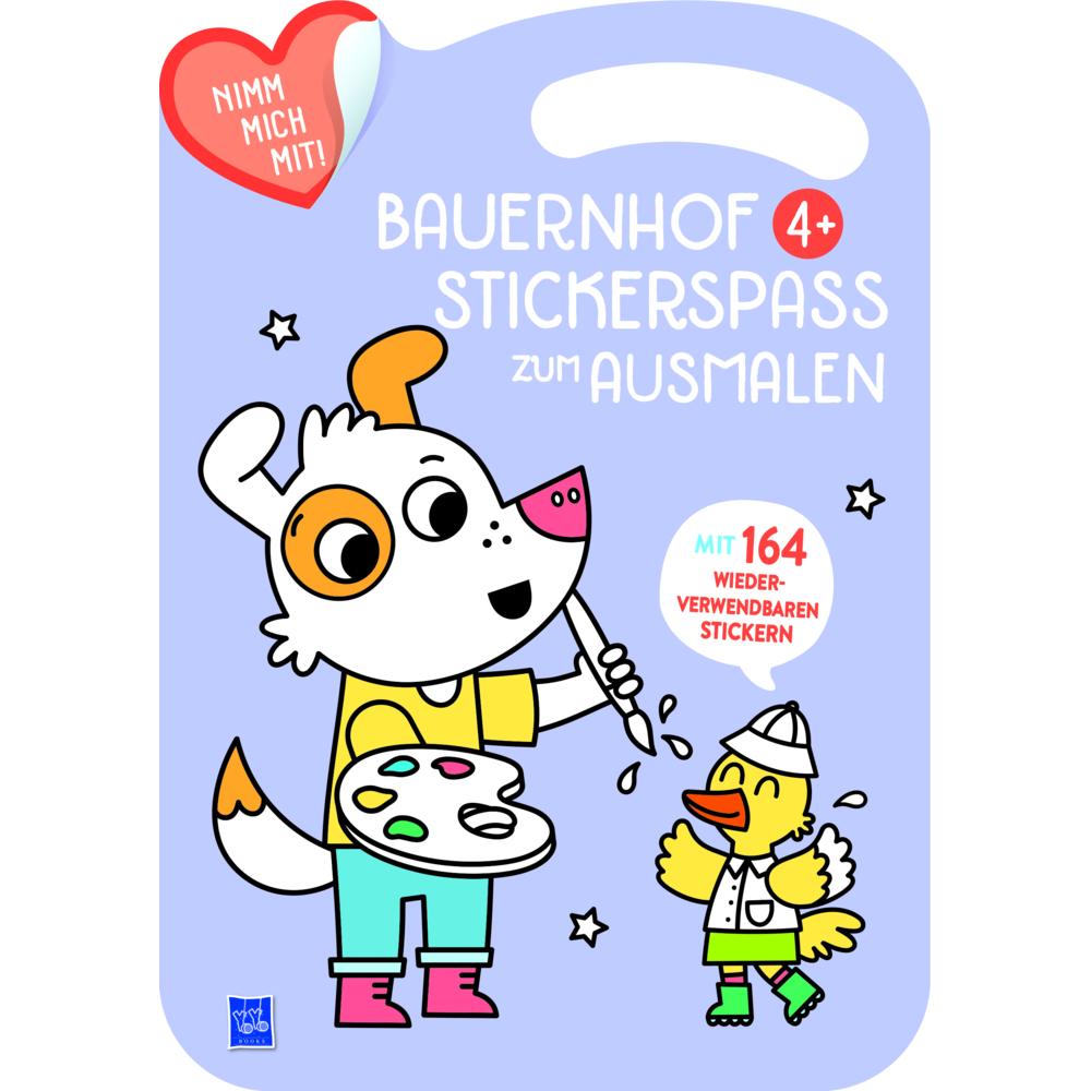 Thumbnail - Yoyo Books Bauernhof Stickerspass zum Ausmalen 4+ (Cover violett, Hund)