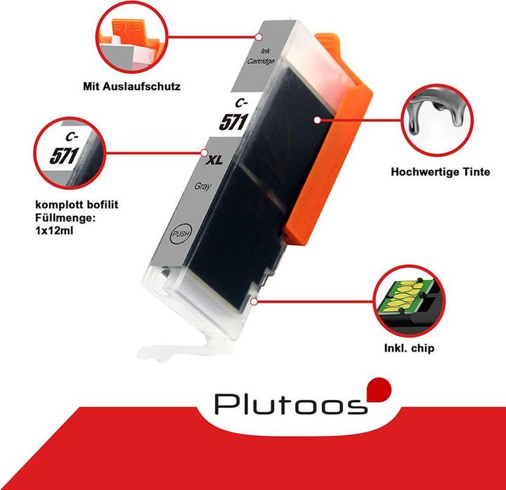 Image du produit Plutoos Canon CLI-571 CLI-571GYXL Cartouche XXL compatible, Grey (GY)