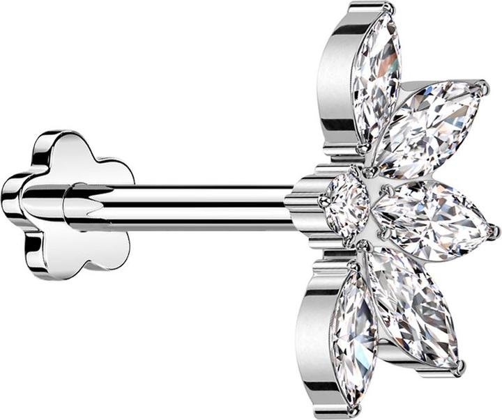 Immagine prodotto Star Piercing Micro Labret senza fili Fiore d'argento mezzo fiore di loto d'argento cristalli d'argento (senza ottone, Titanio)