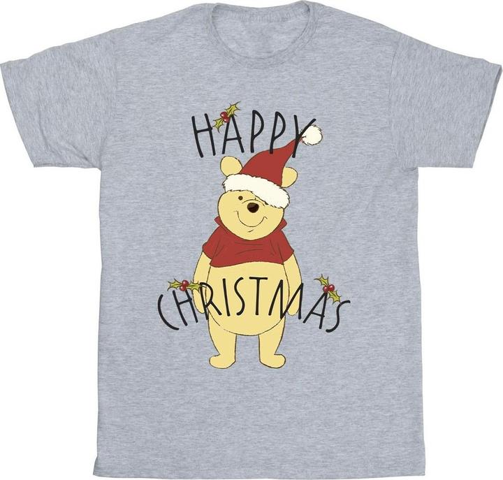 Actual product image Disney Girls Winnie The Pooh Happy Christmas Holly Cotton T-Shirt (140, 146)