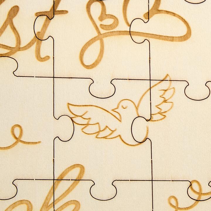 Produktbild Relaxdays - Herzpuzzle mit graviertem Spruch, Design: A, Hellbraun (49 Teile)