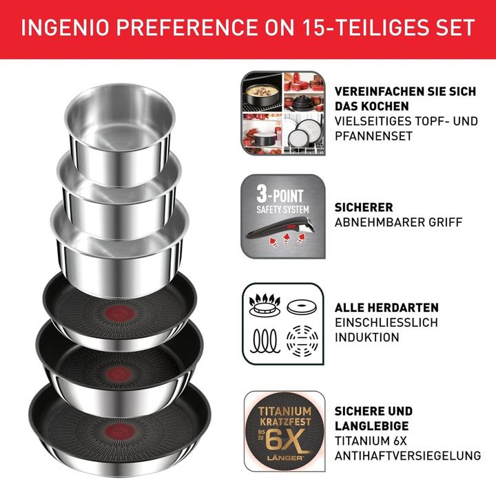 Actual product image Tefal Ingenio Preference On (Pan set + pot set, Stainless steel)