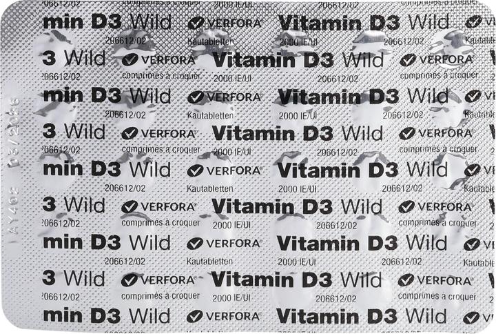 Valori nutrizionali e ingredienti Wild Pharma Vitamina D3 Wild Compressa 2000 UI vegana (60 Pezzo/i, Pillole, 20 g)