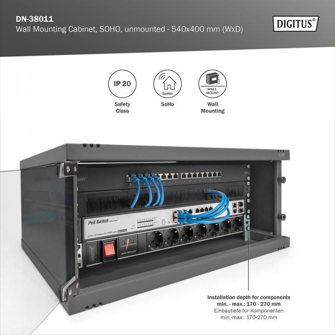 Produktbild Digitus Wandgehäuse, SOHO, unmontiert - 540x400 mm (BxT) (4 HE, 19 Zoll Rack)