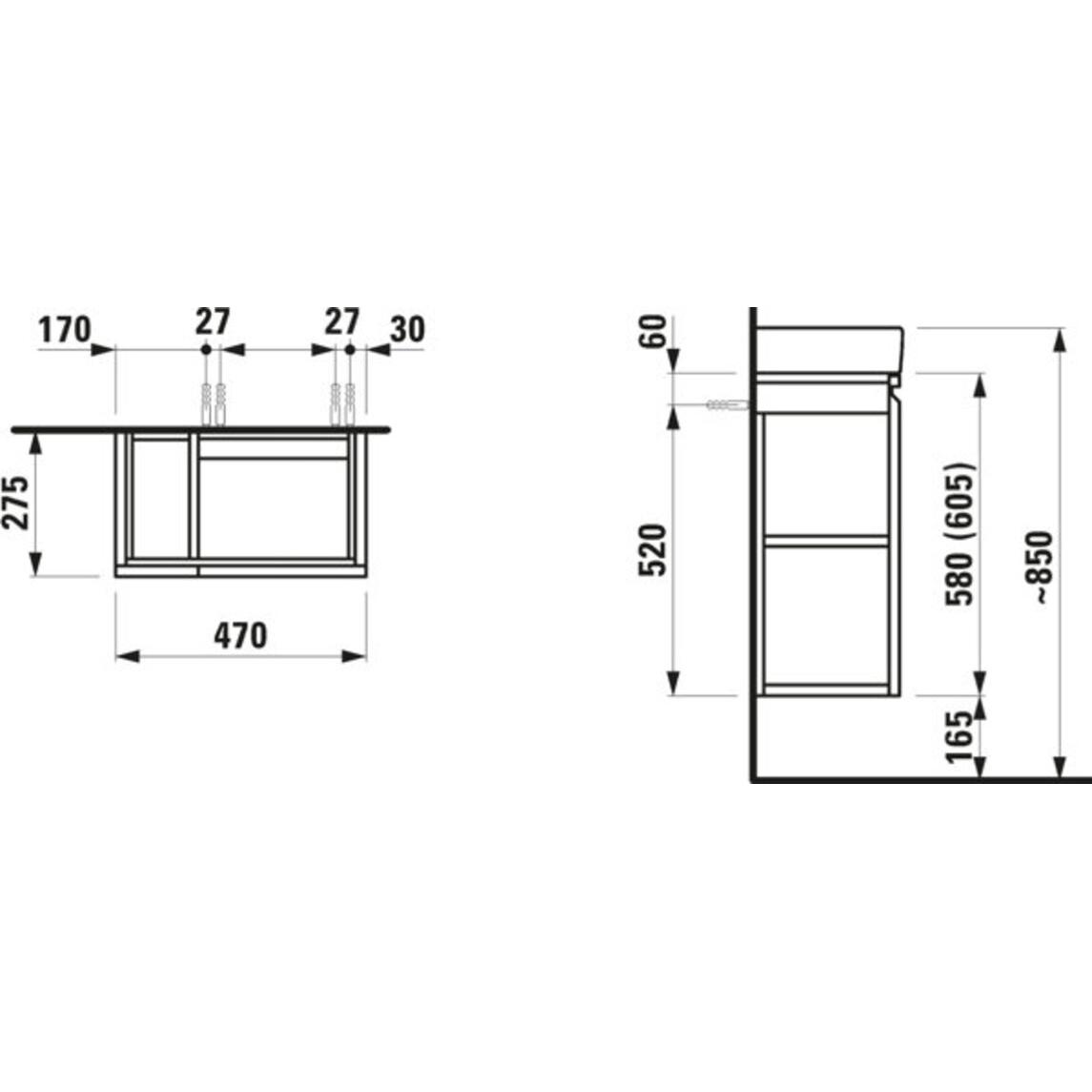 Thumbnail - Laufen, Waschbeckenunterschrank, Waschtischunterbau PRO A 480x580x275mm Seitenablage links graphit (48 x 27.5 x 58 cm)