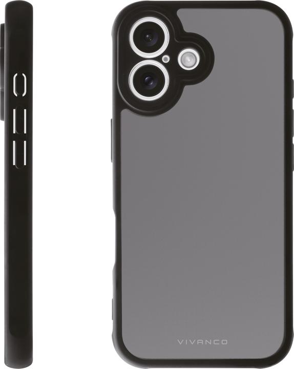 Immagine prodotto Vivanco Cover FROSTED per iPhone 16, semitrasparente/nera, cornice di protezione della fotocamera interna (Apple iPhone 16)