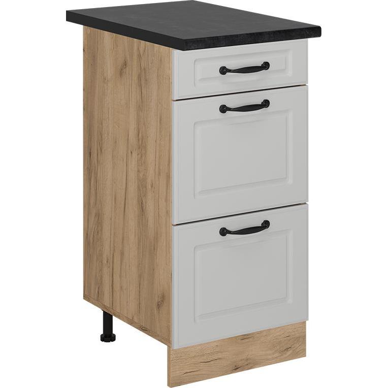 Vicco, Regal, Küchenunterschrank R-Line, Weiss Landhaus/Goldkraft Eiche, 40 cm mit Schubladen, AP Anthrazit