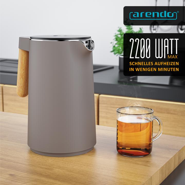Produktbild Arendo Wasserkocher 1,5 L Edelstahl, Doppelwand, Temperatureinstellung 40–100 °C, Anzeige, 2200 W (1.50 l)