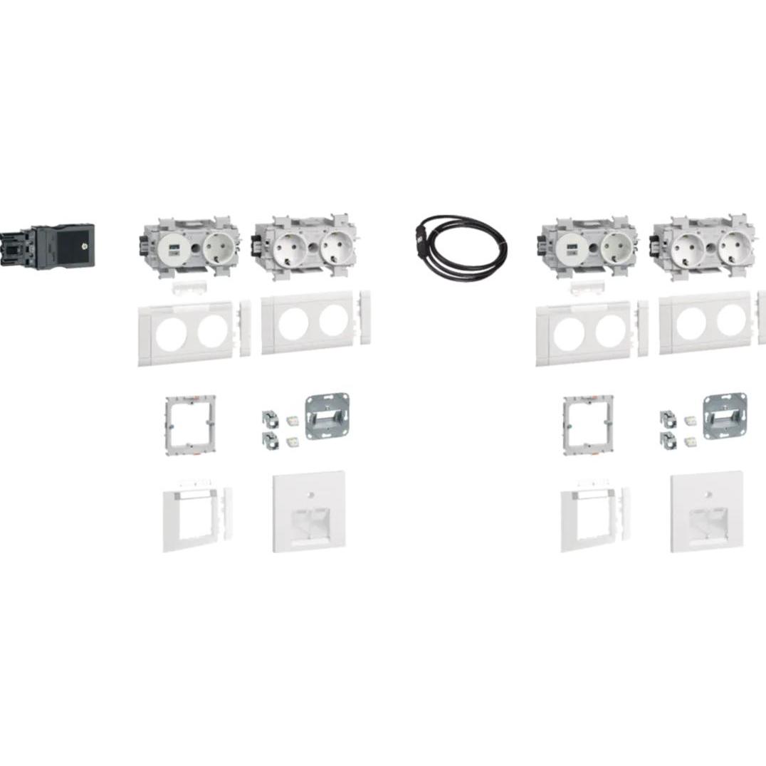 Hager, Zubehör Schalterprogramm, 2Arbeitsplätze je 3Std+USB GAPSET2 Charger 15W 2xRJ45 Cat.6A verkehrsweiss